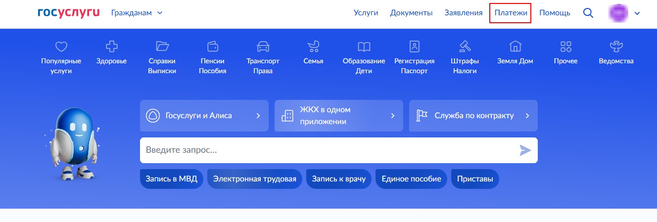 Раздел платежи личного кабинета